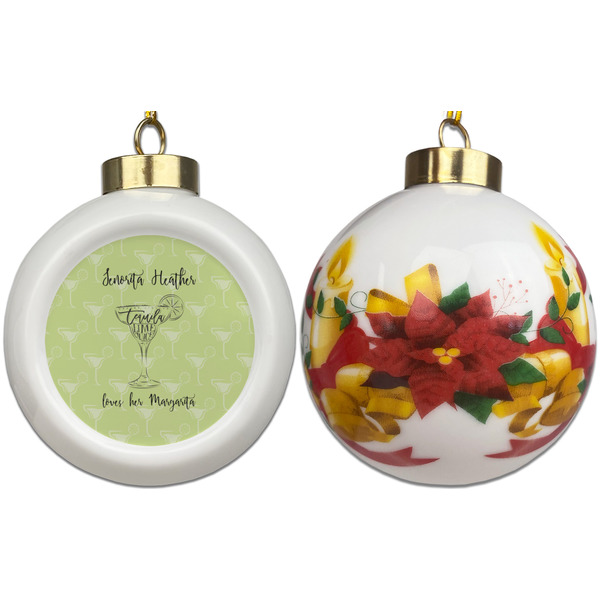 Margarita Lover Ceramic Christmas Ornament - Poinsettias (APPROVAL)
