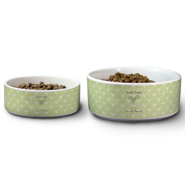 Margarita Lover Ceramic Dog Bowls - Size Comparison