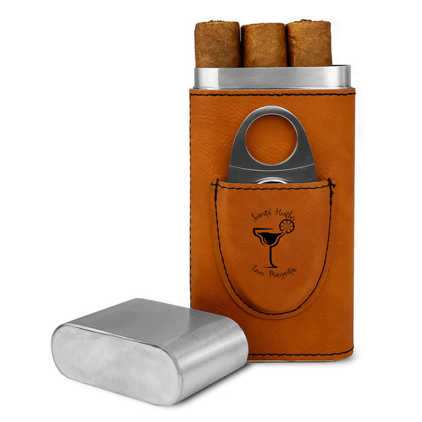 Custom Margarita Lover Cigar Case with Cutter - Rawhide - Single Sided (Personalized)