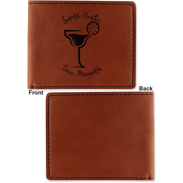 Margarita Lover Cognac Leatherette Bifold Wallets - Front and Back Single Sided - Apvl