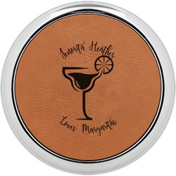 Margarita Lover Leatherette Round Coaster w/ Silver Edge - Single or Set (Personalized)