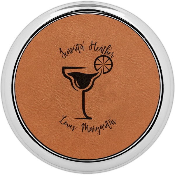 Custom Margarita Lover Leatherette Round Coaster w/ Silver Edge (Personalized)