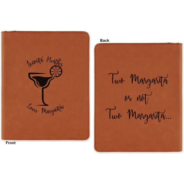 Margarita Lover Cognac Leatherette Zipper Portfolios with Notepad - Double Sided - Apvl