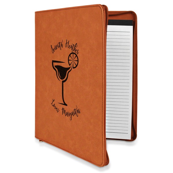 Custom Margarita Lover Leatherette Zipper Portfolio with Notepad - Double Sided (Personalized)