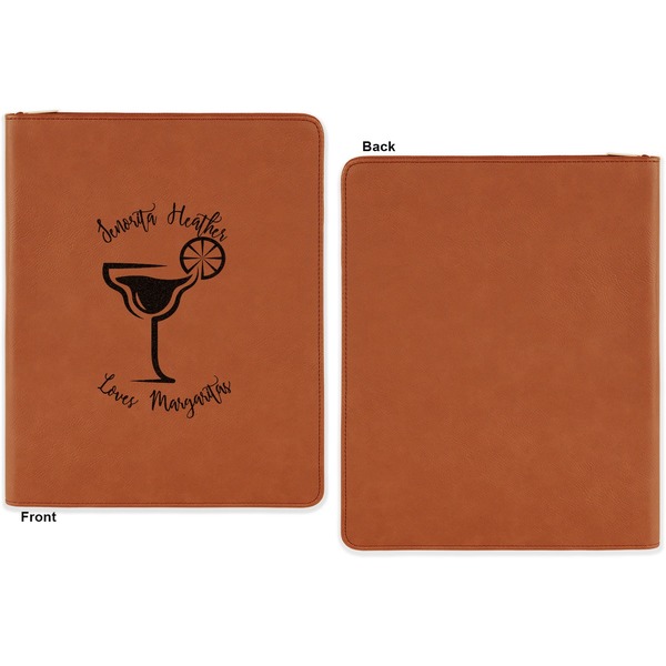 Margarita Lover Cognac Leatherette Zipper Portfolios with Notepad - Single Sided - Apvl