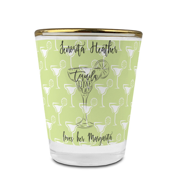 Custom Margarita Lover Glass Shot Glass - 1.5 oz - with Gold Rim - Set of 4 (Personalized)