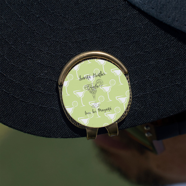 Margarita Lover Golf Ball Marker Hat Clip - Gold - On Hat