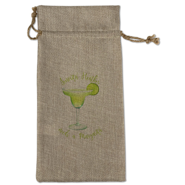 Custom Margarita Lover Large Burlap Gift Bag - Front (Personalized)