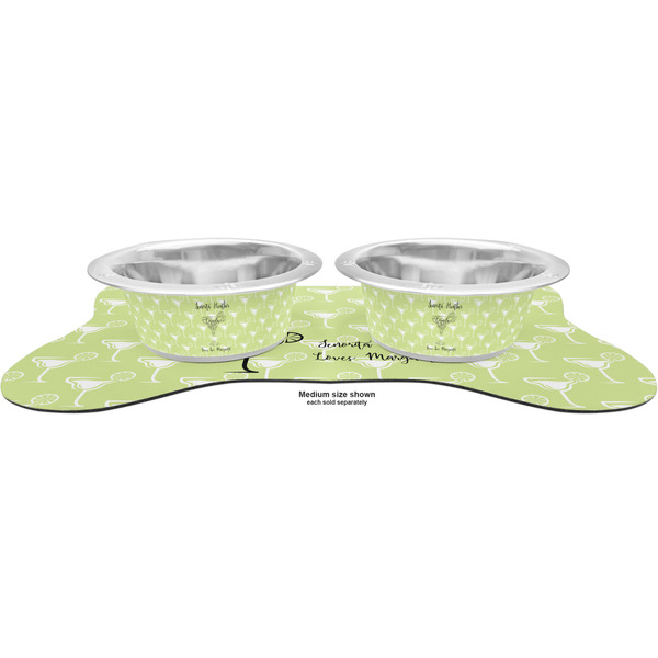 Margarita Lover Metal Pet Bowls - On Dog Bone Shaped Mat