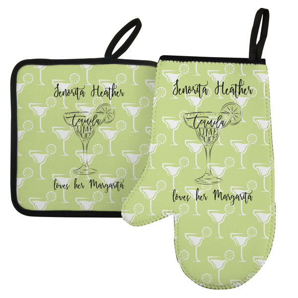 Custom Margarita Lover Left Oven Mitt & Pot Holder Set w/ Name or Text