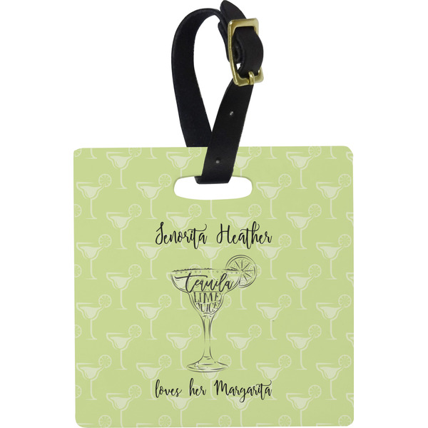Custom Margarita Lover Plastic Luggage Tag - Square w/ Name or Text