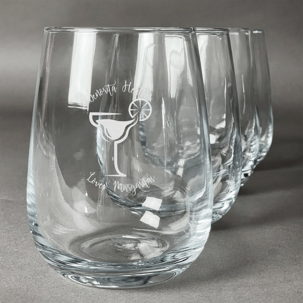Custom Margarita Lover Stemless Wine Glasses (Set of 4) (Personalized)