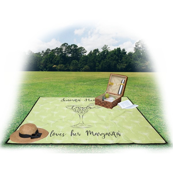 Margarita Lover Picnic Blanket - with Basket Hat and Book - in Use