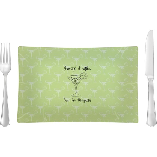 Custom Margarita Lover Rectangular Glass Lunch / Dinner Plate - Single or Set (Personalized)