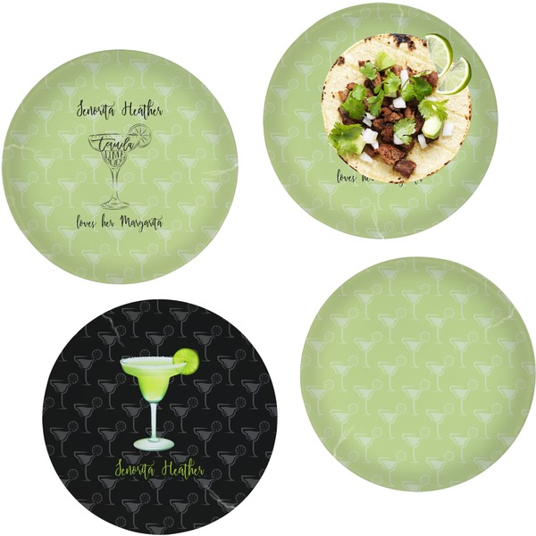 Custom Margarita Lover Set of 4 Glass Lunch / Dinner Plate 10" (Personalized)