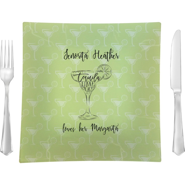 Custom Margarita Lover 9.5" Glass Square Lunch / Dinner Plate- Single or Set of 4 (Personalized)