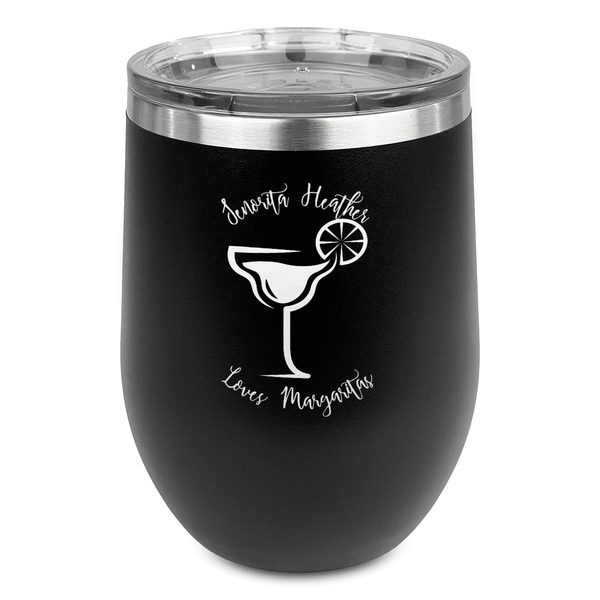 Custom Margarita Lover Stemless Stainless Steel Wine Tumbler - Black - Double Sided (Personalized)