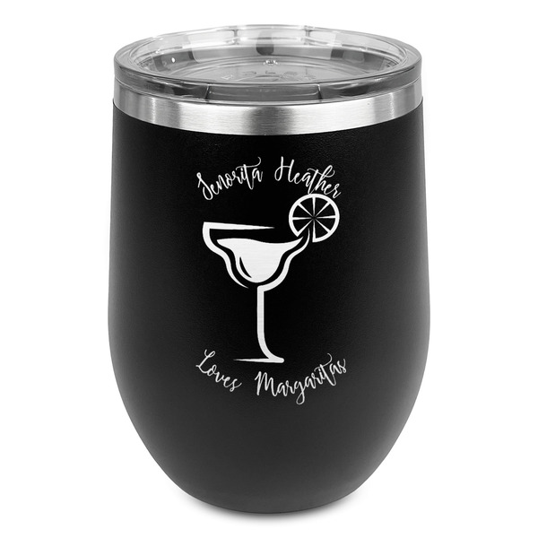 Custom Margarita Lover Stemless Stainless Steel Wine Tumbler - Black - Single Sided (Personalized)