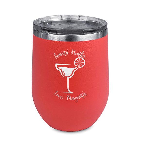 Custom Margarita Lover Stemless Stainless Steel Wine Tumbler - Coral - Double Sided (Personalized)