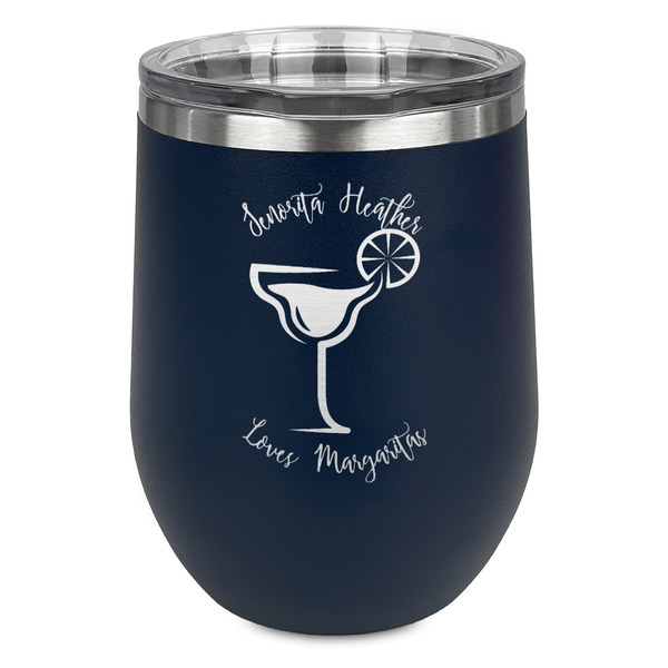 Custom Margarita Lover Stemless Stainless Steel Wine Tumbler - Navy - Double Sided (Personalized)
