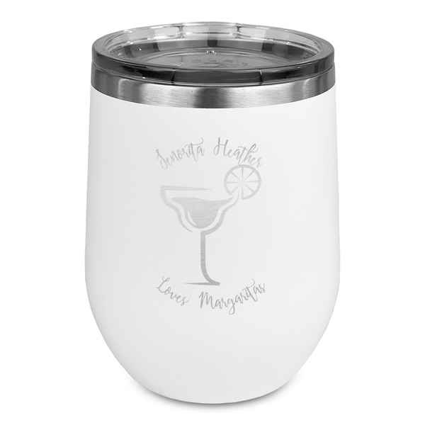 Custom Margarita Lover Stemless Stainless Steel Wine Tumbler - White - Double Sided (Personalized)