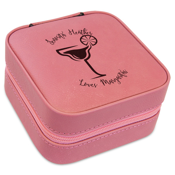Custom Margarita Lover Travel Jewelry Boxes - Pink Leather (Personalized)