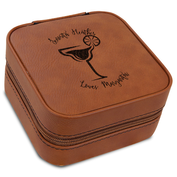 Custom Margarita Lover Travel Jewelry Box - Rawhide Leather (Personalized)