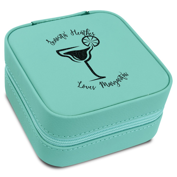 Custom Margarita Lover Travel Jewelry Box - Teal Leather (Personalized)
