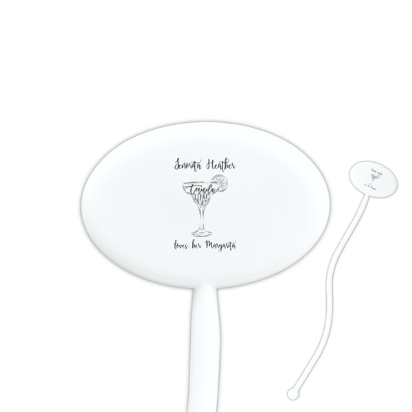 Custom Margarita Lover 7" Oval Plastic Stir Sticks - White - Single Sided (Personalized)