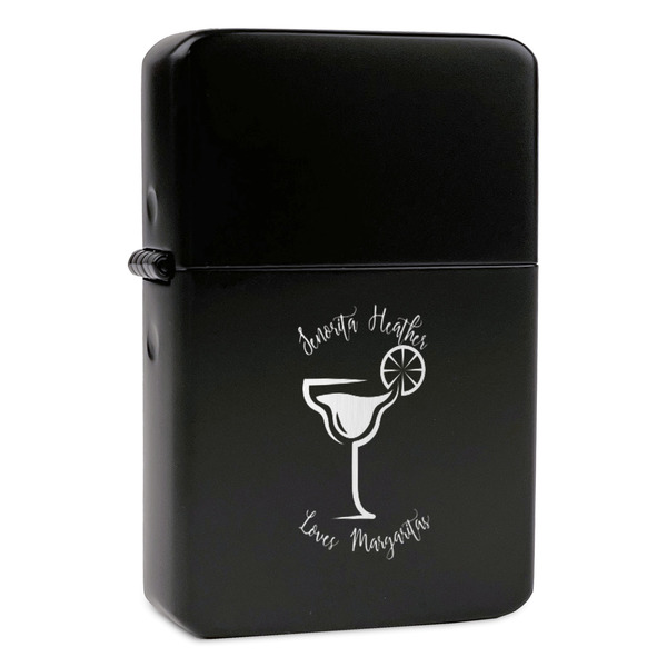 Custom Margarita Lover Windproof Lighter - Black - Single Sided & Lid Engraved (Personalized)