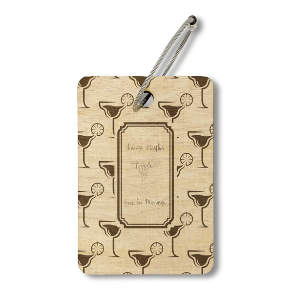 Custom Margarita Lover Wood Luggage Tag - Rectangle (Personalized)
