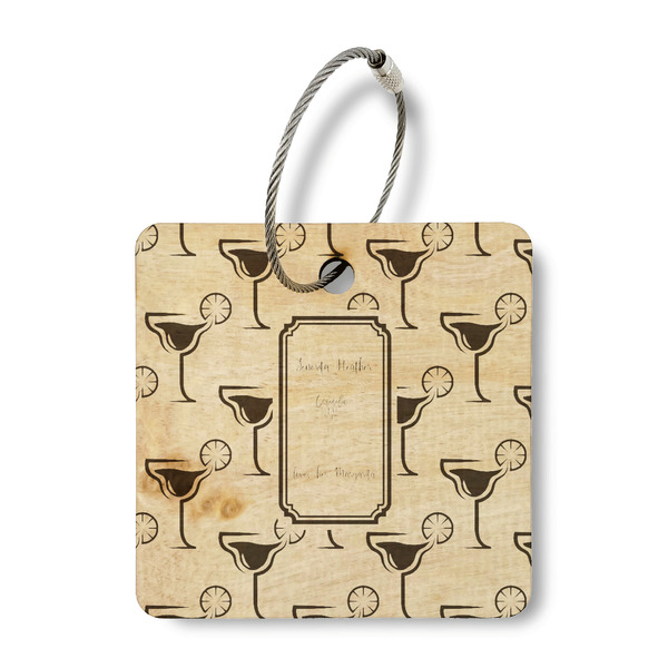 Custom Margarita Lover Wood Luggage Tag - Square (Personalized)