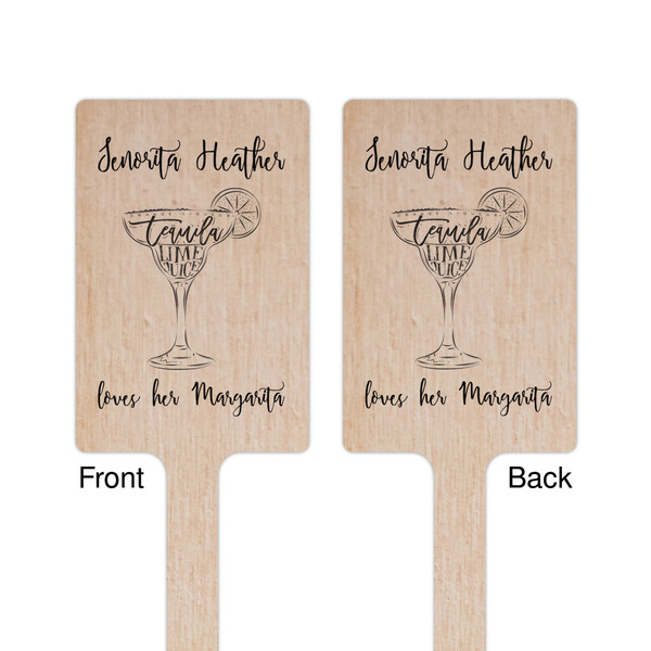 Margarita Lover Wooden 6.25" Stir Stick - Rectangular - Double Sided - Front & Back