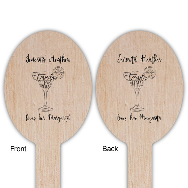 Margarita Lover Wooden Food Pick - Oval - Double Sided - Front & Back