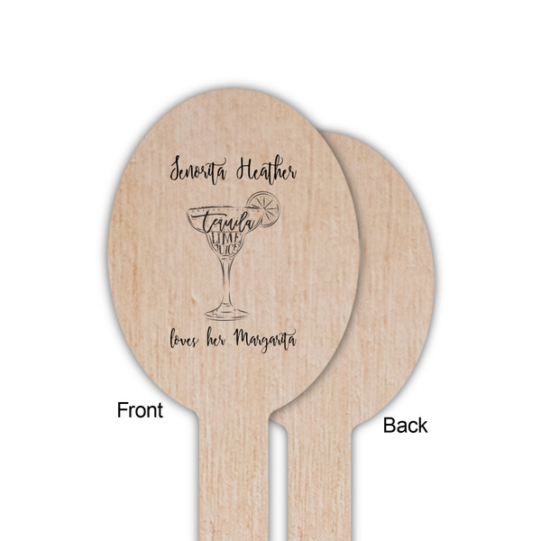 Margarita Lover Wooden Food Pick - Oval - Single Sided - Front & Back
