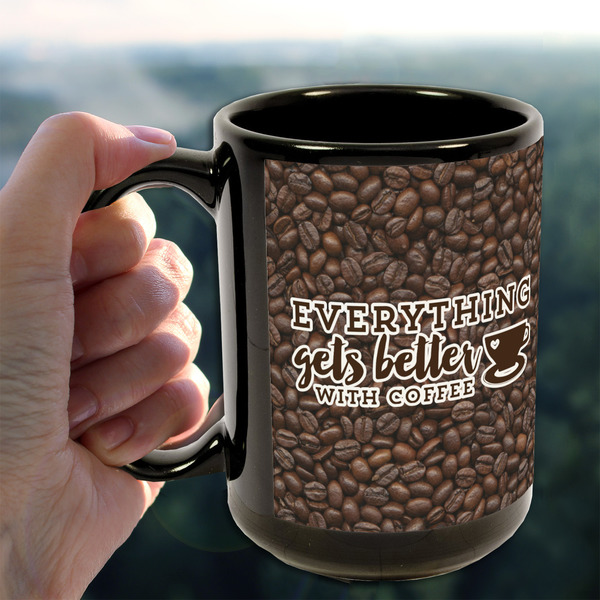 Coffee Addict 15oz. Black Mug - LIFESTYLE