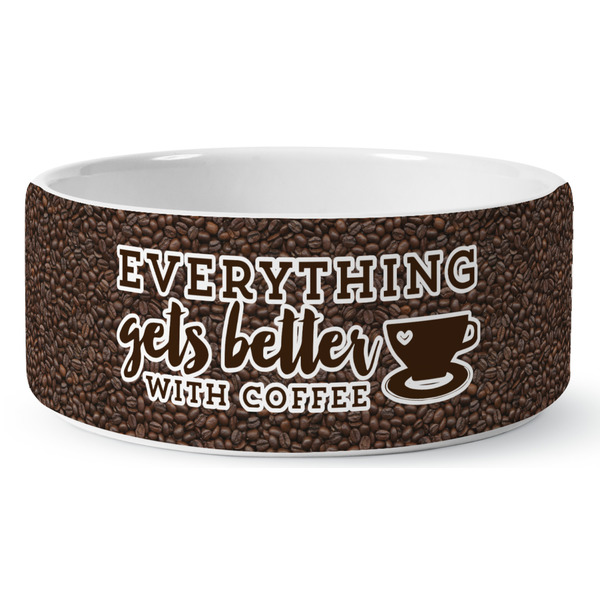 Custom Coffee Addict Ceramic Dog Bowl - Large