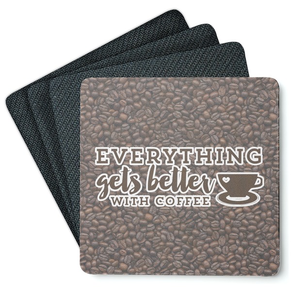 Custom Coffee Addict Square Rubber Backed Coasters - Set of 4