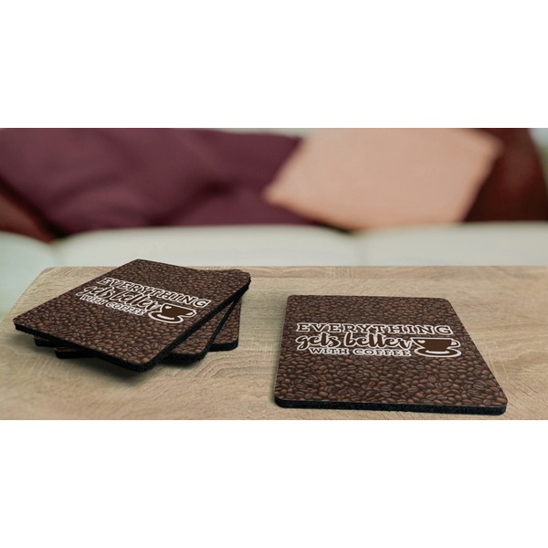 Coffee Addict Coaster Rubber Back - On Coffee Table