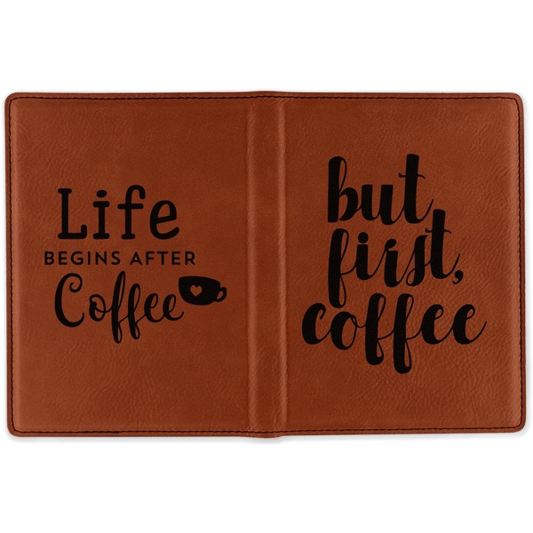 Coffee Addict 2 Cognac Leather Passport Holder Outside Double Sided - Apvl