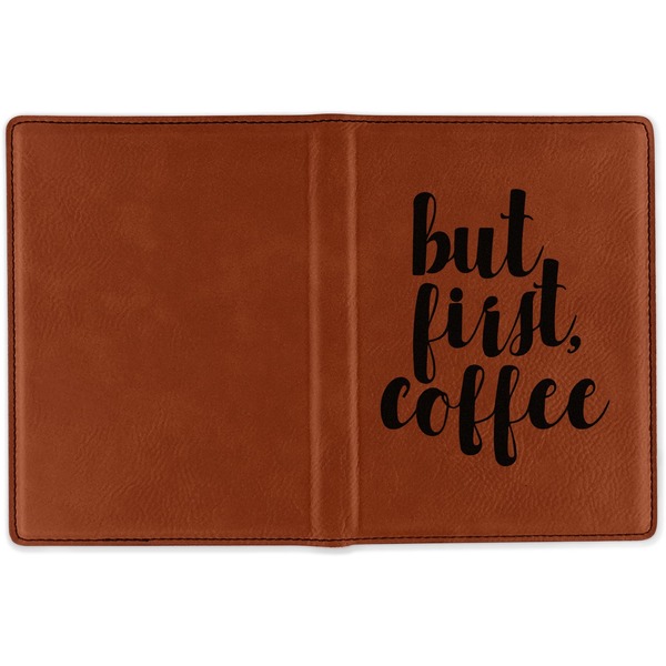 Coffee Addict 2 Cognac Leather Passport Holder Outside Single Sided - Apvl