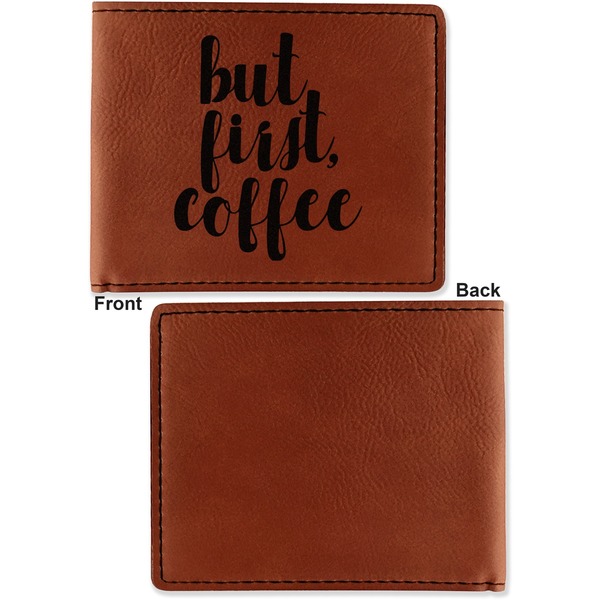 Coffee Addict 2 Cognac Leatherette Bifold Wallets - Front and Back Single Sided - Apvl