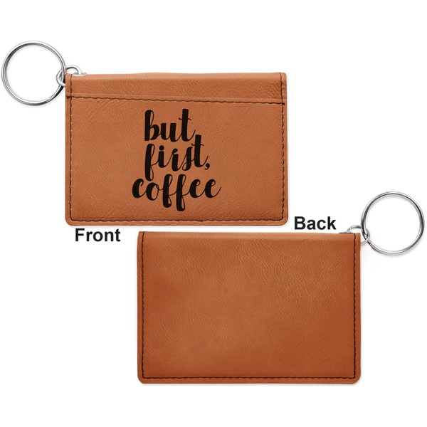 Coffee Addict 2 Cognac Leatherette Keychain ID Holders - Front Apvl