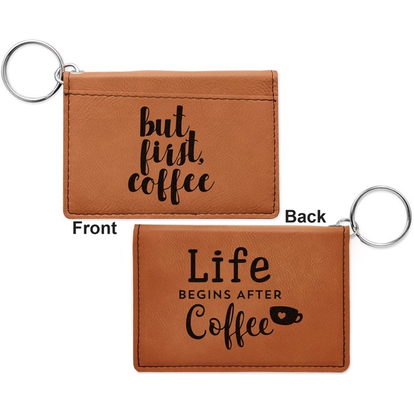 Coffee Addict 2 Cognac Leatherette Keychain ID Holders - Front and Back Apvl