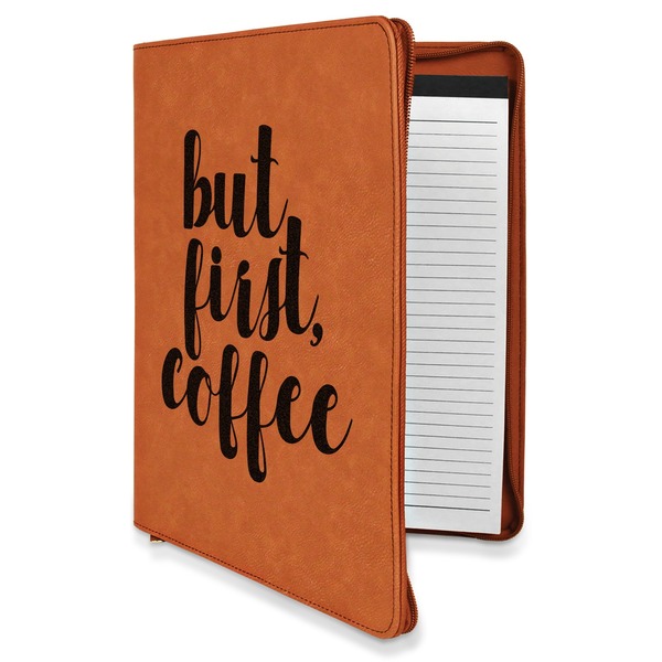 Custom Coffee Addict Leatherette Zipper Portfolio with Notepad - Single Sided