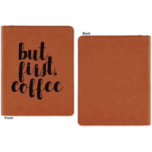 Coffee Addict 2 Cognac Leatherette Zipper Portfolios with Notepad - Single Sided - Apvl
