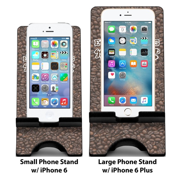 Coffee Addict 2 Compare Phone Stand Sizes - with iPhones