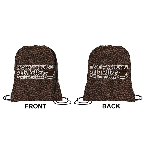 Coffee Addict 2 Drawstring Backpack Front & Back Medium