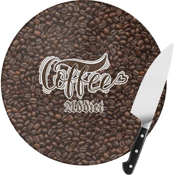 Custom Coffee Addict Round Glass Cutting Board - Medium (Personalized)