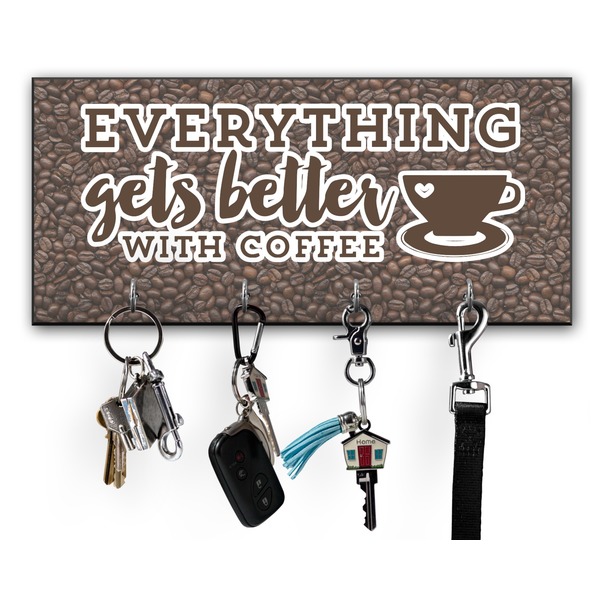Custom Coffee Addict Key Hanger w/ 4 Hooks